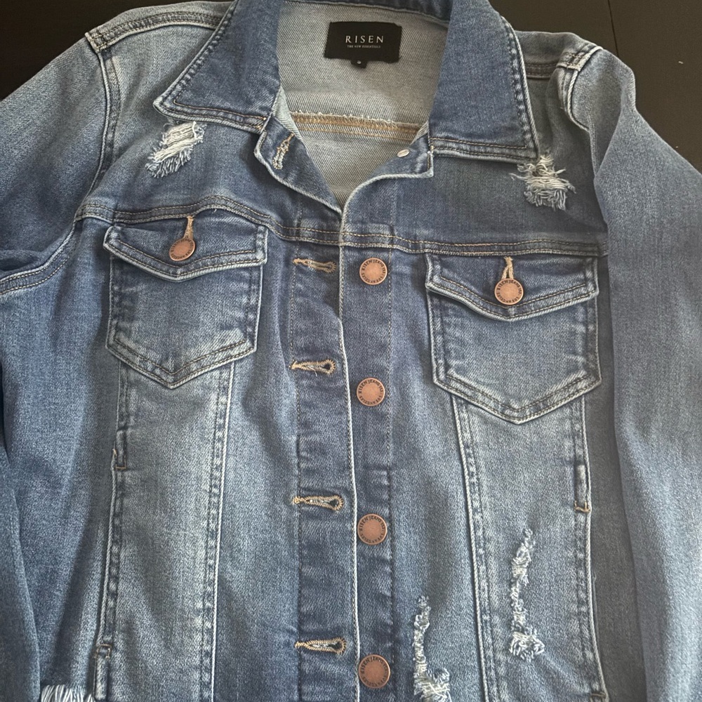 Risen Women's Distressed Blue Denim Jacket